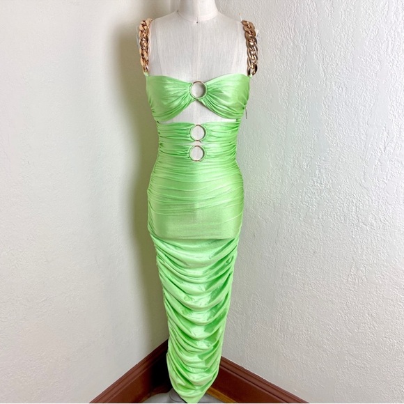 $650 Bronx & Banco Nadia MIDI Dress in Neon Mint - Picture 4 of 12